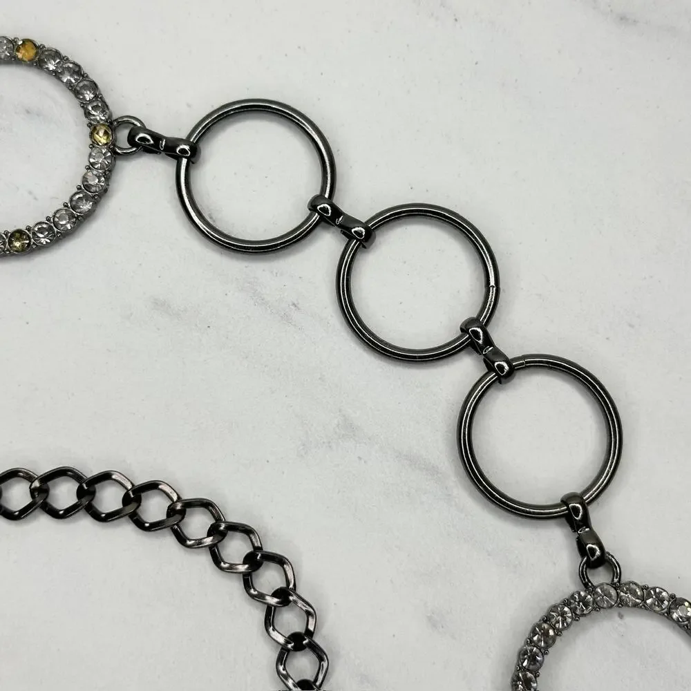 Rhinestone Black Gunmetal Chain Link Belt One Size (OS) ✨